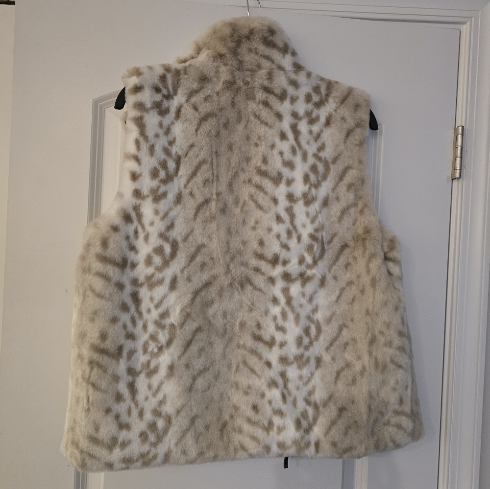 🐆 GIACCA GALLERY Reversible BROWN LYNX FAUX FUR Spotted Snow Leopard VEST - Picture 7 of 10